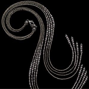 Premier Designs Hematite Plated Multi Strand Lariat Necklace with Hematite Beads